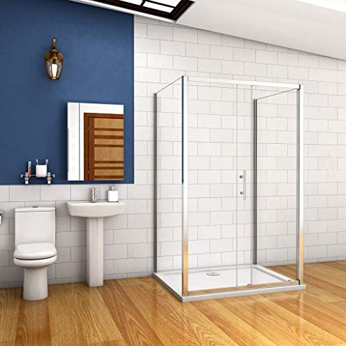 AICAit 185 cm Box Doccia a Tre Lati Porta Scorrevole con Doppia Parete Fissa 120x70x70 cm Vetro Temperato 5 mm Trasparente Telaio Cromato Lucido