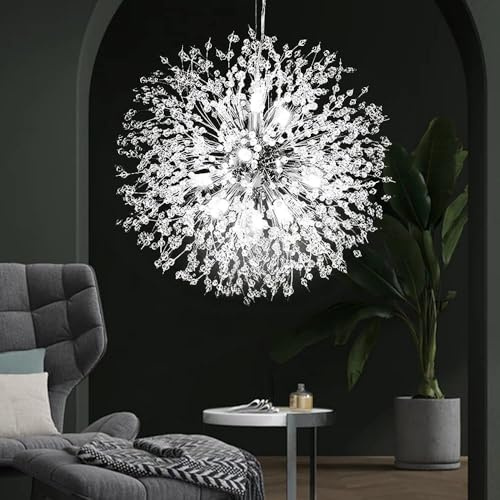 Goomavi Modern Firework Chrome Crystal Chandeliers, Sputnik Dandelion Chandelier Light Fixture Pendant Lighting for Dining Room, Living Room, Bedroom, Kitchen, Restaurant- 12 Lights