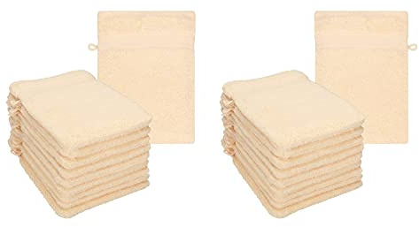 Betz 20-delad tvättvante set premium 100% bomull 16 x 21 cm färg beige