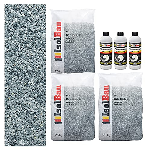 Isolbau Steinteppich Aussen Komplettset Marmorkies 75kg + Bindemittel bis 7,5m² Ice Blue 1/4mm Epoxidharz Terassenboden Natursteinboden Marmorkies Bodenbelag Steinboden Marmorstein, Innen Außen