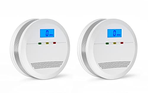 CO Melder EN 50291 Zertifiziert Kohlenmonoxid Melder, Kohlenmonoxid Warnmelder mit LCD Anzeige, CO Warnmelder mit Akkurater Sensor, Lauter 85 Db Alarm, Prüftaste, Batteriebetrieb, 2 Stück