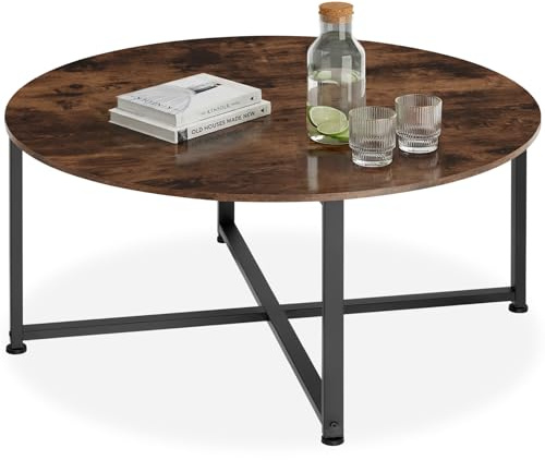 tectake® Runt soffbord i industriell design, stilrent vardagsrumsbord med MDF-skiva i trälook, robust pulverlackerad stålram och höjdjusterbara fötter för maximal stabilitet - Mörk Ek
