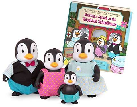 Li'l Woodzeez Toddlewaddle Penguin Family Figure Set with Storybook
