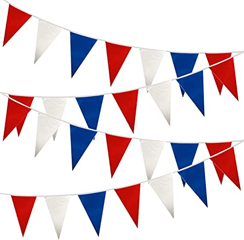 1ABOVE 10M Red White and Blue Bunting Garland Union Jack Banner Party Decorations Supplies Sporting Events Pub Bbq Royal Theme French USA 20 Flags (10M)