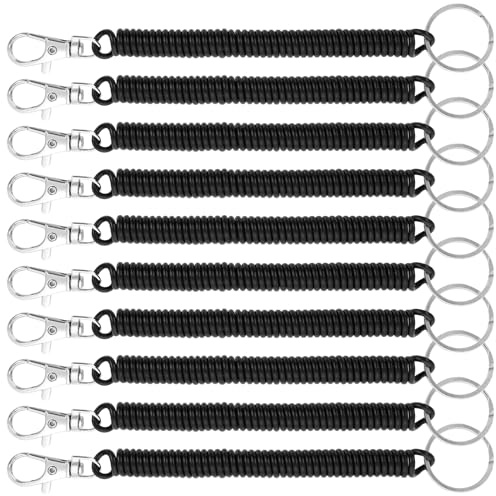 Amaxiu Lot de 10 porte-clés rétractables à ressort hélicoïdal, cordon élastique en spirale, antivol et anti-perte, porte-clés de sécurité avec fermoir mousqueton en métal pour clés, portefeuilles,