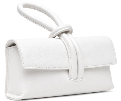 LeahWard Women's Leather Clutch Bag With Loop Handle (White)