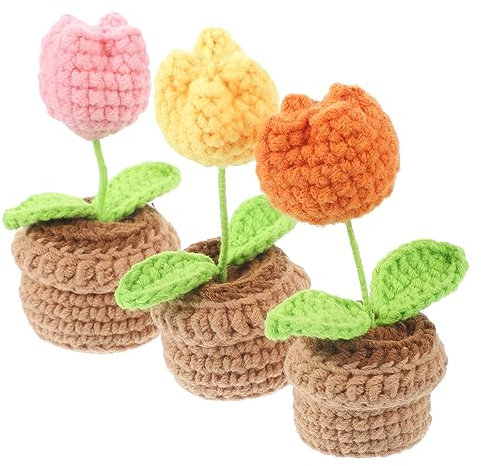 MAGICLULU 3 Stücke Im Topf Für Tisch Künstliche Häkelpflanzen Dekoratives Häkelpflanzenornament Lebensechte Gefälschte Häkelpflanze Zarte Häkelpflanze Für Auto Und Schreibtisch