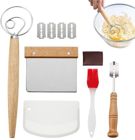 Bäckermesser Set Brot Lahm Scoring Tool Set Teigmesser Brotklinge Baguettemesser Mit Rasierklinge Holzgriff Brotschneidewerkzeug Dänischer Teig Schneebesen Brotbackmesser Klinge Für Brot Einschneiden