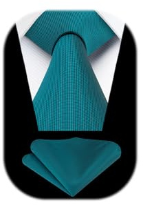 Enlision Cravates Homme Sarcelle Mariage Fete Cravate et Pochette Formelle Ensemble de Cravate Couleur Unie