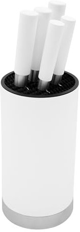 Blackmoor Orb 5 Piece Knife Set with Storage Stand/Stainless Steel Knives with Soft Grip Handles & Brushed Steel or Wood Detail/Easy Clean Essential Kitchen Accessory (White & Brushed Steel)