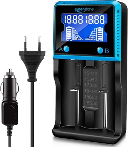 keenstone Chargeur Batterie 18650, Keenstone Chargeur de Piles Intelligent Universel avec Ecran LCD pour Piles Rechargeables Ni-MH Ni-CD Li-ION LiFePO4 IMR AA AAA 10440 14500 16340 26650 etc