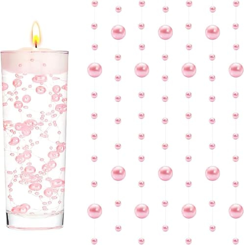 LuyoNova 20 Pezzi Perle Rosa Floating Pearls Beads per Candele Galleggianti Perle Galleggiant per Vaso,Riempitivo per Bottiglie D'Acqua,Matrimonio,Decorazione Centrotavola (1.3M) Senza Candele