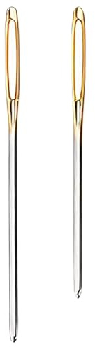 Mistillion 2Pcs Gold Large Eye Blunt Needles, Stainless Steel Thick Shaft Yarn Needles, Portable Replacement Darning Needles for Knitting Crochet Tapestry Weaving Sock Repair