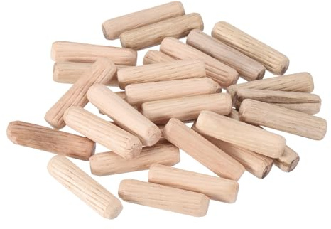QUARKZMAN Clavijas De Madera 40 Piezas 8x25mm (0.31x0.98) Extremos Biselados Y Estriados Para Carpintería Estantes Y Muebles