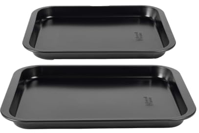 Russell Hobbs Everyday Baking Tray Set, 2 Pack 31/35 Cm Oven Sheets, Black | Carbon Steel Construction, ILAG Non-Stick Coating, Dishwasher Safe, Made In UK, Black Finish