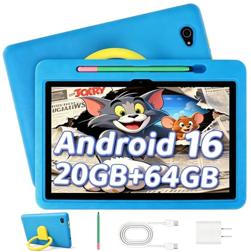 Laptok Tablet Bambini 10 Pollici Android 16 Tablet, 20GB 1TB TF, Controllo Parentale, 8MP Fotocamera, 6000mAh, WiFi 6/BT 5.3, Tablet con Custodia Protettiva - Blu