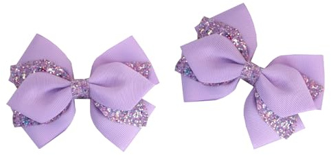 2PCS Hair Bows,Purple Hair Accessories Glitter Bow with Clip for Kids Girls