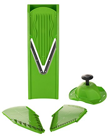 Kitchen-n-Joy Mandolina per verdure e cetrioli con impugnatura di sicurezza per frutta e inserto con lama (3,5 e 7 mm), prodotto a marchio Made in Germany