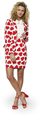 OppoSuits - Queen of Hearts - Verrückter Anzug mit lustigen Drucken für Frauen - Komplettes Set: Jacke und Rock