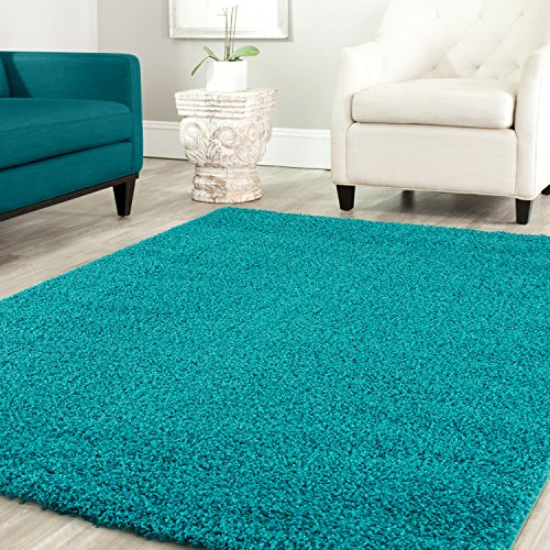 Shaggy Teppich Farbe Hochflor Langflor Teppiche Modern Uni Farben, Farbe:Turkis, Maße:120x170 cm