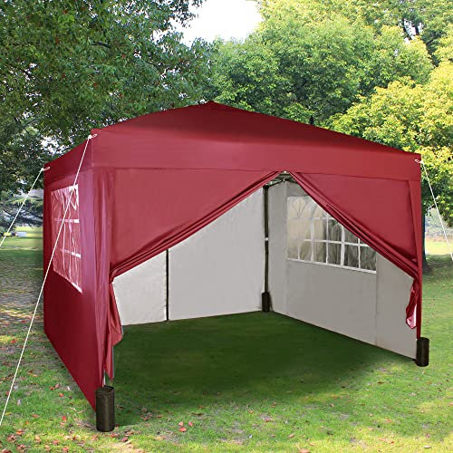 MCC® Gazebo Plegable Impermeable del Gazebo 3x3m, Tienda del pabellón con la Capa Protectora de Plata Incluye Paredes Laterales [WS] (Color Verde) (Rojo)