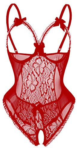 Avondii Nuisette pour femme - Grandes tailles - Avec armatures - Dentelle - Lingerie Body, a-rouge, XXXL