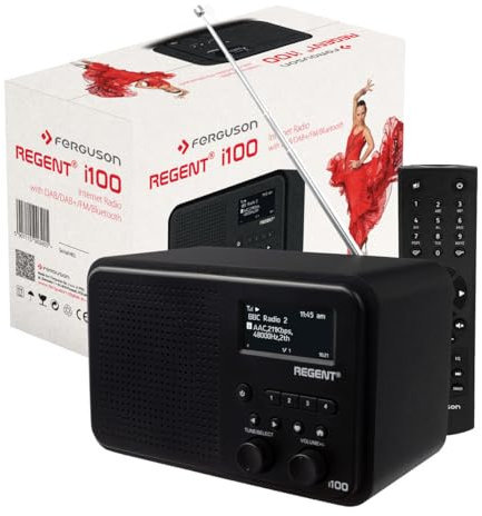 Regent i100 Internetradio – Internet Radio mit Bluetooth Lautsprecher, DAB+/FM Radio, Wi-Fi und Radiowecker – Kompaktes Design 26.000 Sendern, Fernbedienung, LCD-Farbdisplay, AUX IN und Line Out