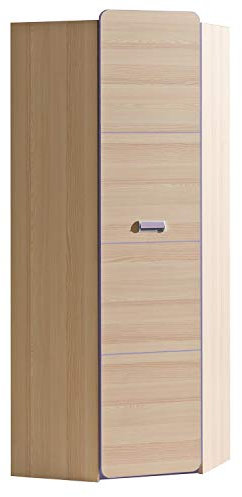 Furniture24 Eckkleiderschrank LORENTO L14 Schrank Drehtürenschrank 1 Türiger Kleiderschrank Eckschrank mit Kleiderstange (Esche Coimbra/Lila)