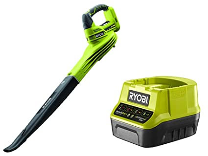 Ryobi OBL1820S ONE+ Cordless Blower, Air Speed (Zero Tool), 245 km/h, 18 V, Hyper Green and Grey & Ryobi RC18120 18V ONE+ Compact Charger
