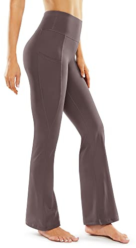 G4Free sportbyxor Bootcut dam yogabyxor med fickor hög midja träningsbyxor casual bootleg byxor tryckt klänning byxor, Dammig lila, S