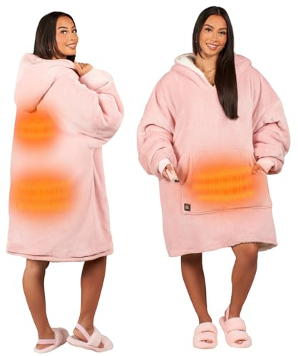 OHS Electric Heated Oversized Hoodie Blanket Warm for Men Women Sherpa Lined Fleece Throw Giant Jumper Wearable Sweatshirt, Blush Pink