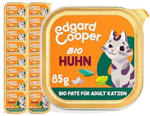 Edgard Cooper Nassfutter für Katzen Bio Huhn 85g x 16 Bio Katzenfutter nass ohne Zucker und Getreidefrei für sterilisierte und aktive Katzen natürlichen Zutaten