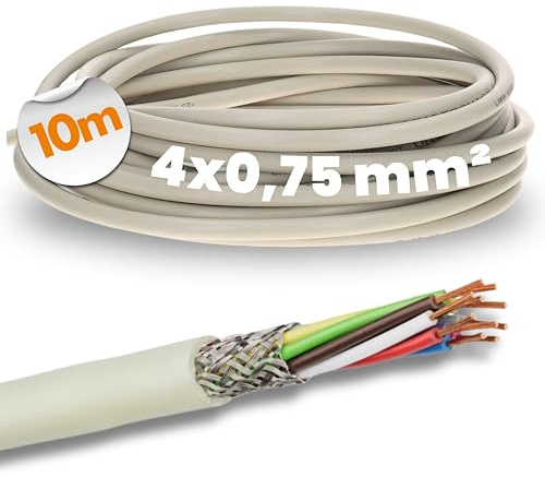 10 mètres Lapp 0034704 LiYCY Câble de commande blindé 4 x 0,75 mm² I Câble de données en PVC gris I Câble de connexion LED I Câble de commande 4 fils pour armoires électriques