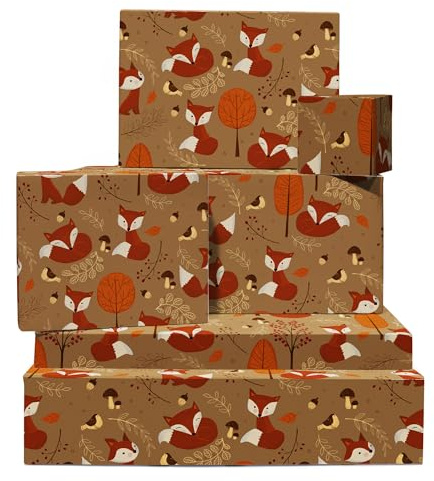 Papel de regalo de zorro - 6 hojas de papel de regalo y etiquetas - Papel de regalo marrón - Para nuevo bebe niña - Otoño - Lindo papel de regalo para niños - Viene con pegatinas - Por Central 23