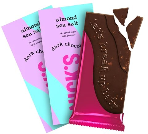 NICKS Bloques de chocolate negro con almendras y sal marina, sin azúcares añadidos, sin gluten, low carb, sin aceite de palma, vegan, keto (3x75g)