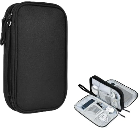 Rucksack Organizer Kabeltasche, Elektronische Tasche, Festplatten Tasche, Schwarz, Kordel, Reißverschluss Tragbare Kabelorganizer für Handyladekabel, Powerbank,Tech Pouch Reise-Zubehör