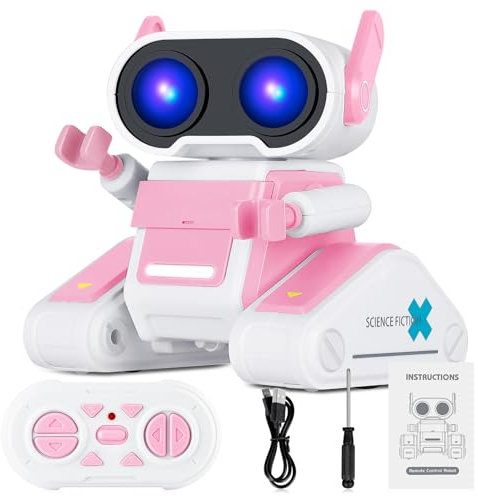 Winthai Robot pour enfants - Robot télécommandé avec yeux LED - Musique - Jouet pour enfants à partir de 3, 4, 5, 6, 7, 8 ans - Pour garçons et filles - Anniversaire - Rose