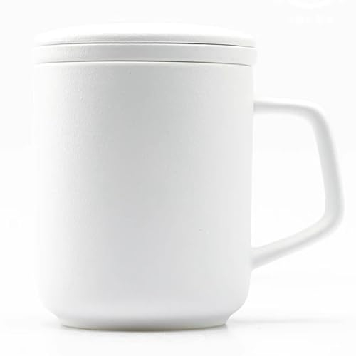 TAMUME Taza de porcelana natural de 13 onzas con colador y tapa, color blanco