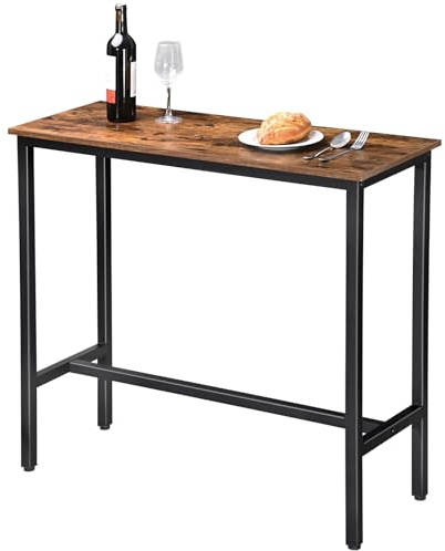 H JINHUI Table de bar, table de cuisine industrielle, avec cadre en métal, montage facile, design industriel, pour restaurant, salon, aspect bois, 100 x 38 x 91 cm