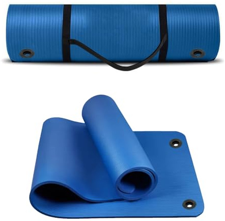 G5 HT SPORT Tappetino Per Yoga con maniglia di trasporto E Occhielli| da 120 o 180 cm | Spessore 1.5 Cm | Largo 62.5 cm | Tappeto Ginnastica Materassino fitness (120 CM, BLU)