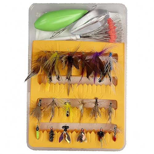RuiJiaXiang Lot de 18 leurres de pêche à la mouche, accessoires 102 pièces inclus dans une boîte en plastique (set-b)