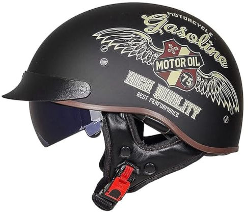 VVPEC Halbschalenhelm Halbhelme Mit Visier Motorradhelm mit ECE Genehmigt Brain-Cap Halbschale Roller-Helm Scooter-Helm Jet-Helm Retro für Erwachsene Herren Damen(5,XL(61~62CM))