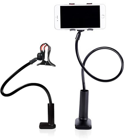 Gooseneck Phone Holder for Bed- Adjustable 360 Rotating Mobile Phone Stand- Flexible Long Lazy Arm Phone Holder Stand- Sturdy Clip on Phone Holder for Desk- Compatible with iPhone, Samsung & More