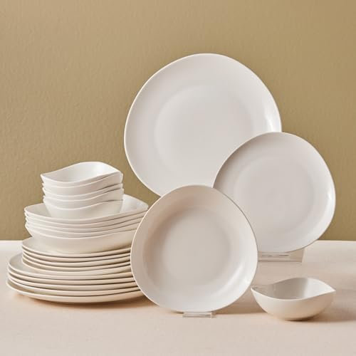 Karaca Streamline Rubicon White Dinner Set for 6 People - Bone China Plates and Bowl - Kitchen Dinner Service Crockery Set - 24 Piece