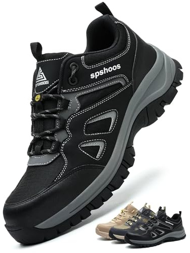 SPSHOOS Chaussures de Sécurité Hommes Femme S1P ESD Chaussure de Travail Légère Baskets Sécurité Embout Acier Protection Cuisine Noir 44