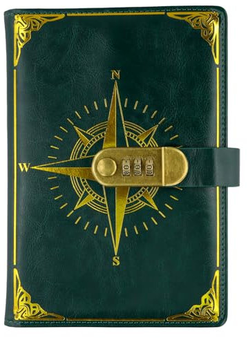 heavenlife Tagebuch mit Schloss, A5 PU Leder Journal mit Schloss, 200 Seiten abschließbares Tagebuch für Frauen Männer, Nachfüllbares Leder Journal mit Kartenfächer für Teenager, Kinder, Schule