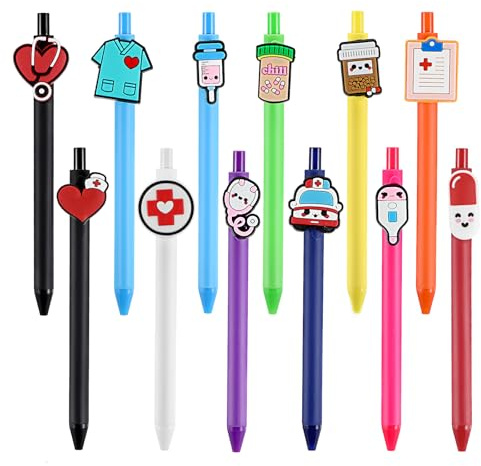 Lot de 12 stylos à encre gel mignons et amusants pour infirmière, accessoires esthétiques pour le travail, seringue, instruments d'écriture polyvalents pour assistante médicale, étudiant, cadeau de