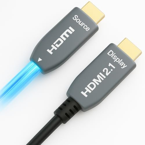 Elfcam-8K Câble HDMI à Fibre Optique–48 Gbit/s eARC VRR – Ultra Haute Définition pour Cinéma&Gaming–Puce Allemande Silan+Laser V26, Fibre Résistante aux Pliures–Compatible PS5, Xbox, PC & TV 8K (10M)