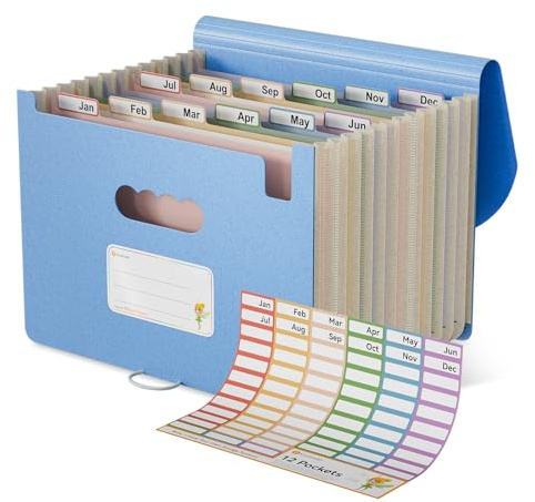 EcoStash Carpeta Clasificadora Acordeón, 12 Bolsillos Archivador A4 de Paja de Trigo, Clasificador Documentos Expandibles, Libre de BPA, Regreso a la Naturaleza, Vida Saludable - Azul Profesional