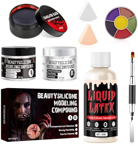 Halloween SFX Makeup Kit, Liquid Latex SFX Makeup, Liquid Latex | Special Effects Makeup Kit, Silicone Modeling Compound, Zombie Makeup Kit for Zombie Monster Vampire, Create Realistic Wounds